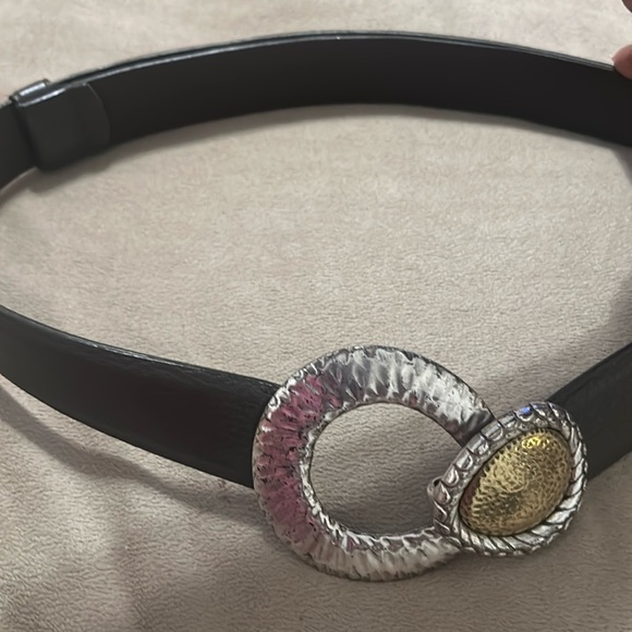 Chico's Accessories - Chicos Womens Antique Waist Belt Brown Leather Silver Gold Clasp Buckle Sz M:L